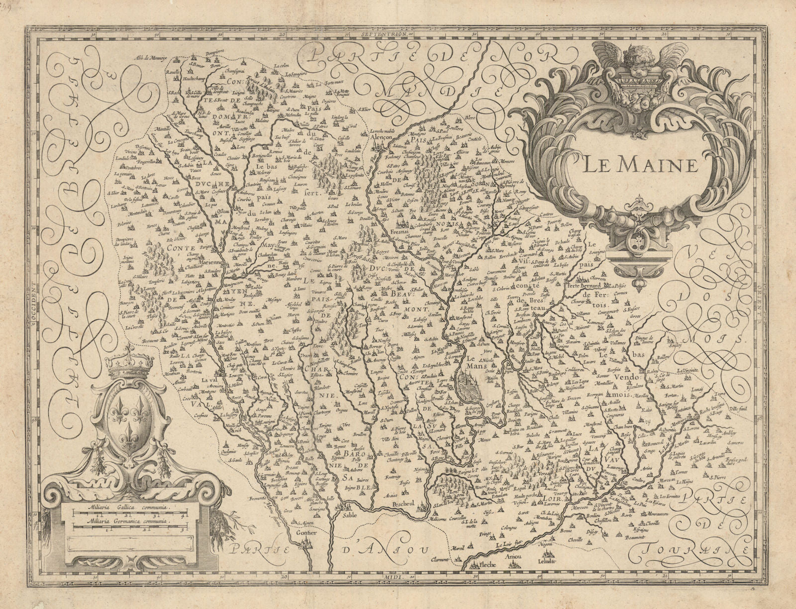 Le Maine. Sarthe & western Mayenne by Johannes Janssonius 1631 old antique map